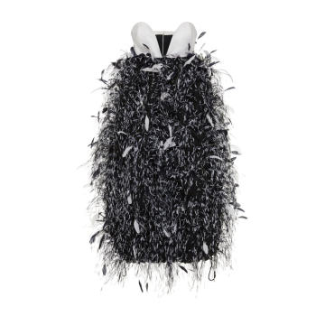 Feather-Embellished Strapless Silk Midi Dress
