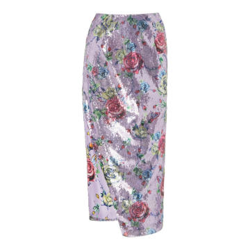 Sequined Floral-Print Pencil Skirt