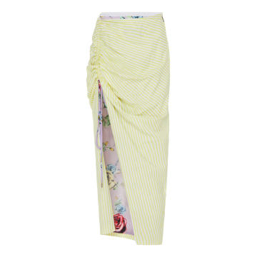 Cotton-Blend Seersucker Side-Ruched Skirt