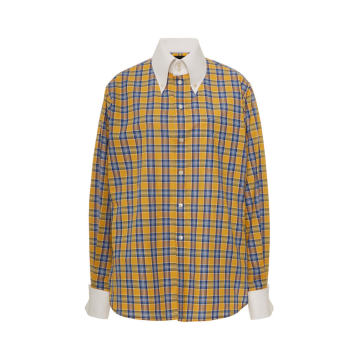 Piqu��-Collar Plaid Cotton Button-Front Shirt