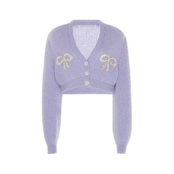 Bow-Embellished Mohair-Blend Cardigan