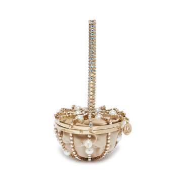 Afrodite仿水晶人造珍珠金属半球形手提包