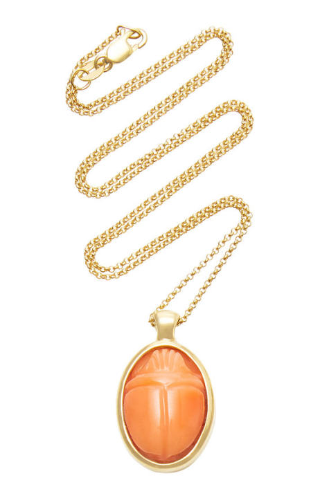 One Of A Kind 18K Gold and Coral Scarab Necklace展示图