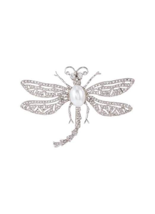 人造珍珠仿水晶点缀蜻蜓造型金属胸针展示图