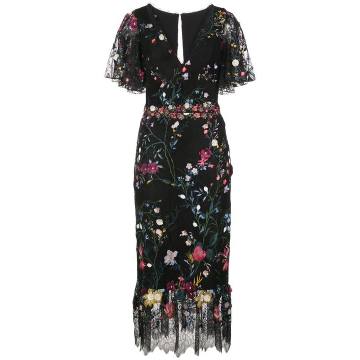 embroidered floral tulle midi dress