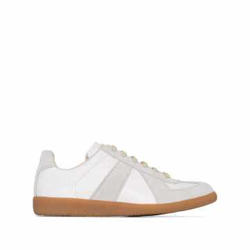 white and grey replica leather sneakers