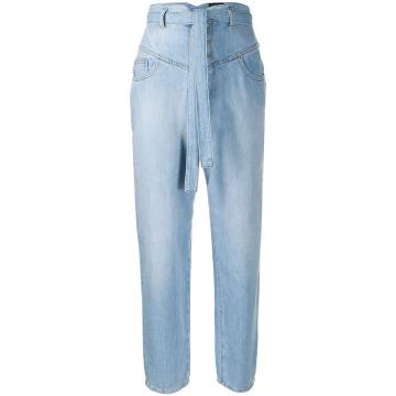 high rise belted waist jeans