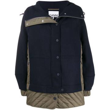 bi-material oversized zipped coat
