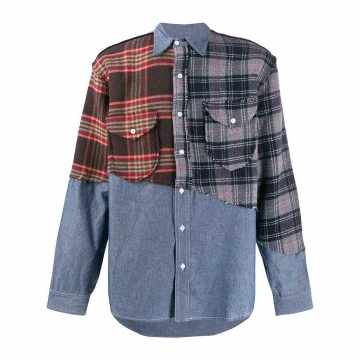 patchwork flannel and denim shirt