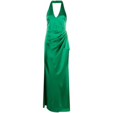 gathered satin gown