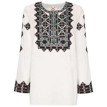 iris embroidered cotton tunic top