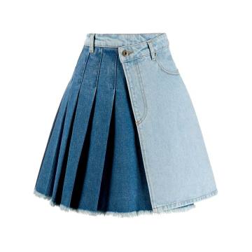 pleated denim asymmetric skirt
