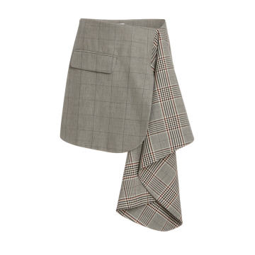 Dual Plaid Cascade Wool-Blend Mini Skirt