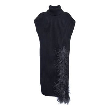 Feather-Trimmed Wool Cashmere Turtleneck Top