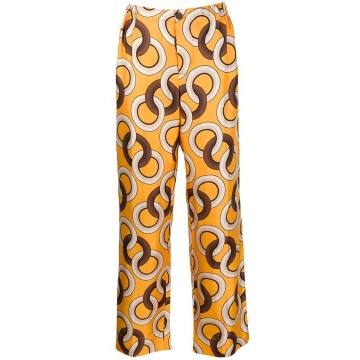 silk geometric-print trousers