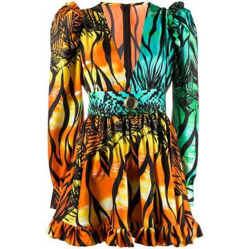 tropical-print gigot-sleeved mini dress