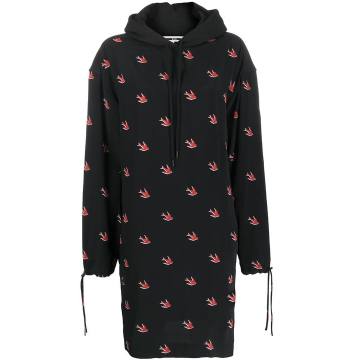bird print hoodie dress