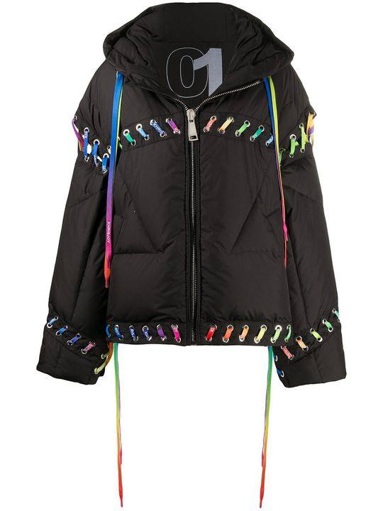 contrasting lace-up puffer jacket展示图