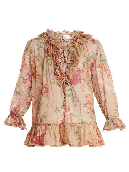 Corsair floral-print ruffle-trimmed blouse展示图