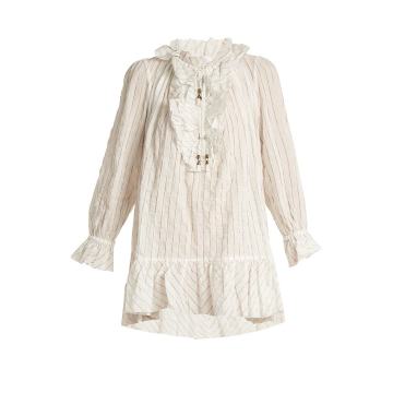 Corsair ruffled pinstriped cotton-blend blouse