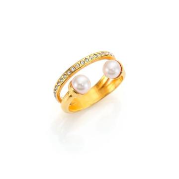 After Dark Ultra Mini 5MM-5.5MM White Akoya Pearl &amp; Crystal Double-Band Ring