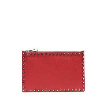Rockstud grained-leather pouch