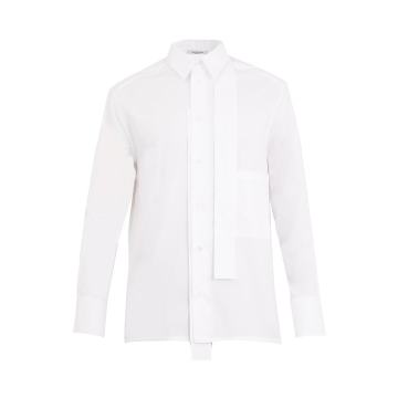 Strap-detail long-sleeved cotton-poplin shirt