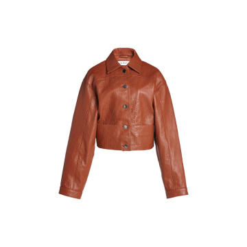Perla Oversized Logo-Embossed Leather Cropped Jacket