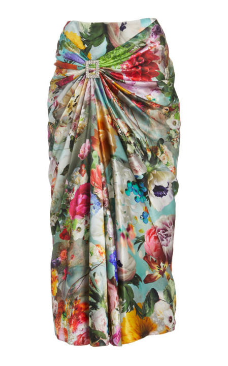 Gathered Floral Satin Skirt展示图