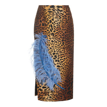 Printed Feathered Pencil Skirt