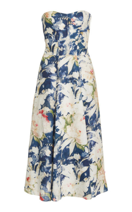 Dasha Strapless Floral-Print Linen-Blend Midi Dress展示图