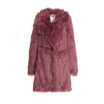 Embroidered Faux-Fur Coat
