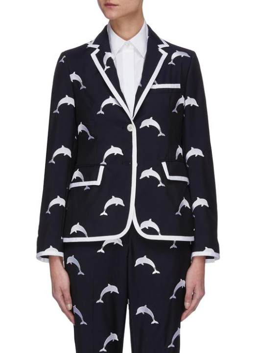 海豚图案拼色围边西服外套展示图