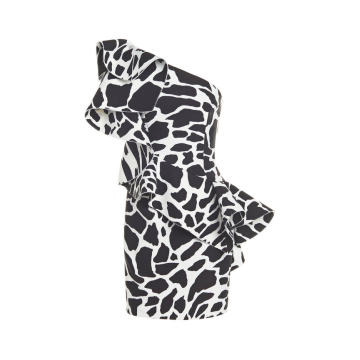 Giraffe-Print Crepe One-Shoulder Mini Dress