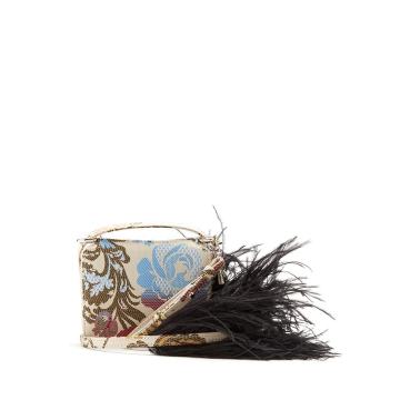 Feather strap floral-jacquard cross-body bag