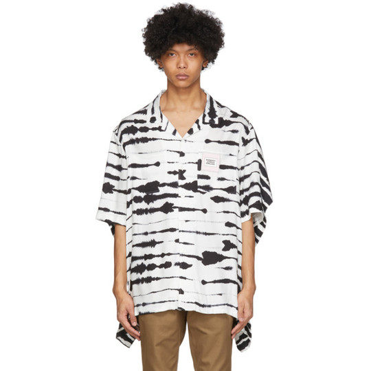 黑色 & 白色 Silk Overlay Watercolor 短袖衬衫展示图