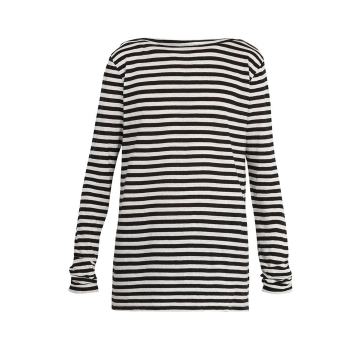 Boat-neck striped cotton and linen-blend top