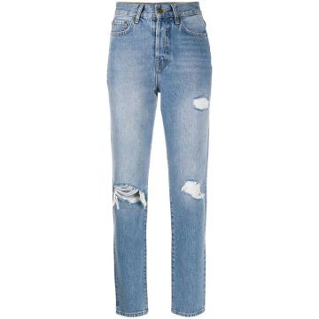 high-rise distressed straight leg jeans