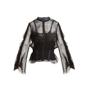 Bell-sleeved layered-lace blouse