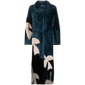 geometric pattern shearling overcoat