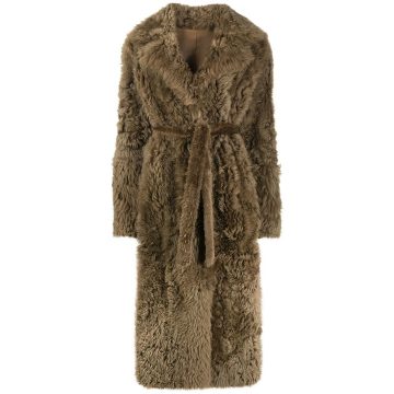belted shearling overcoat