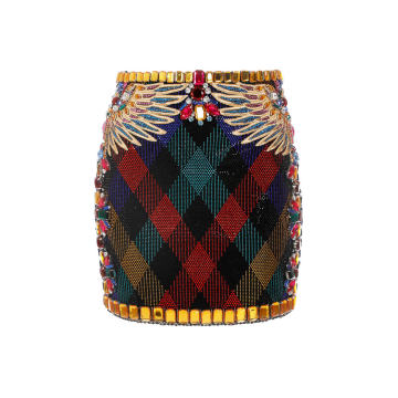 Crystal-Embellished Gingham Mini Skirt