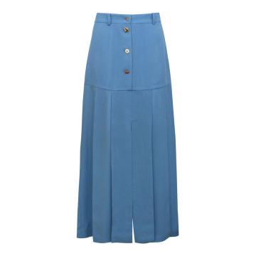 Miller Button-Detailed Pleated Viscose Midi Skirt