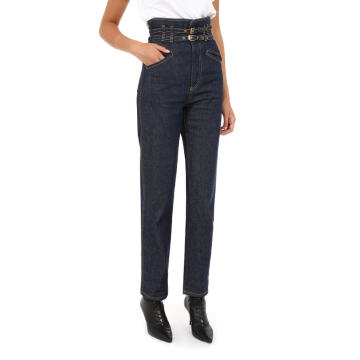 High Waisted Belted Denim Pants