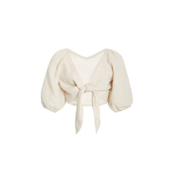 Mia Knot-Detailed Linen Cropped Top