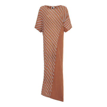 Spliced Linen And Printed Cotton Jersey Maxi Dress