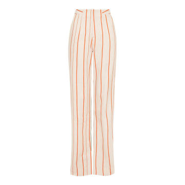 Split-Cuff Striped Linen Straight-Leg Pants