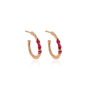 Floating-Stone 18k Rose-Gold and Ruby Hoops