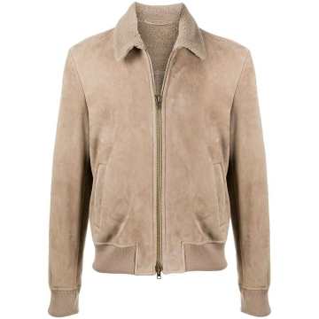 shearling-collar zipped jacket