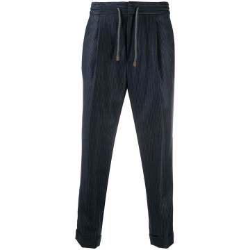 pinstriped tapered trousers